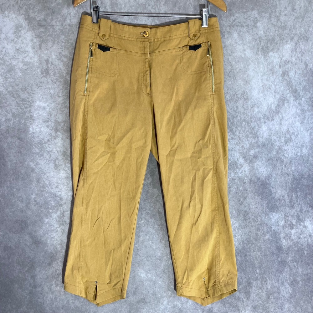 Jamie Sadock Crop Pants Women 8 Tan Mustard Zipper Detail Golf *See Descrip*